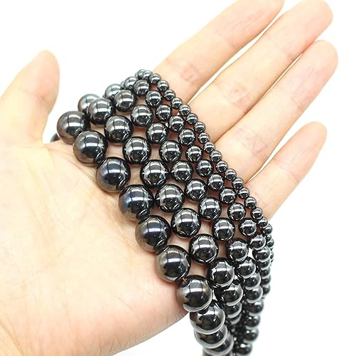 Miniatura 3 de Oameusa Cuentas redondas de hematita negra natural de 0.315 in, cuentas sueltas de ágata para fabricación de joyas de 15 pulgadas, 1 hebra por bolsa