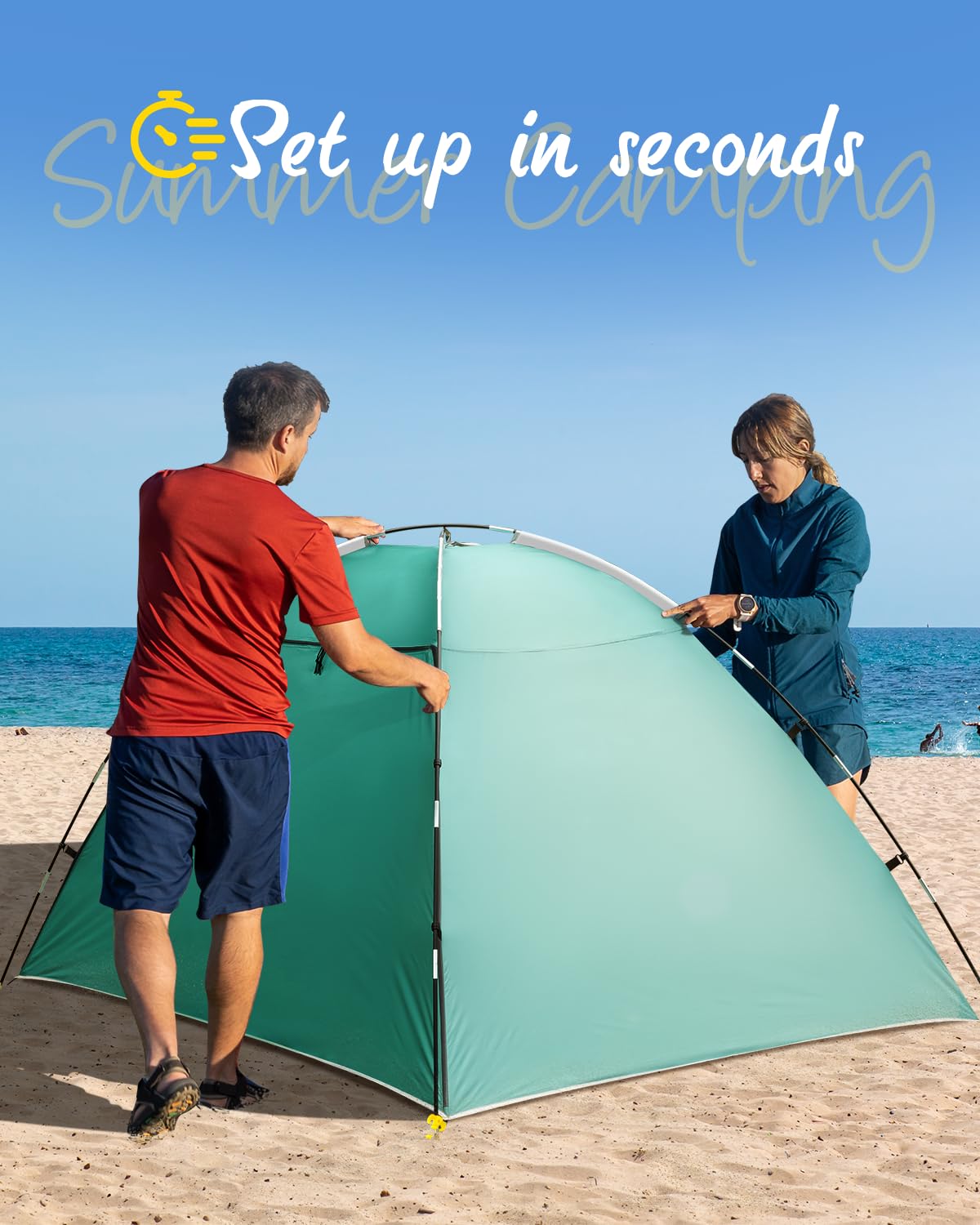 Tenda Da Spiaggia, 2-3 Persone Tenda Parasole Spiaggia, UPF 50+ Uv Protection, Installazione Semplice, Leggera E Facile Da Trasportare, Per Campeggio, Spiaggia, Attività All'aperto