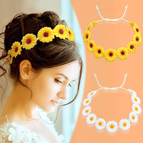 Miniatura 6 de 8 piezas de corona de girasol, diadema de margaritas, diademas hippie, diadema floral ajustable para novia, fiesta hippie, boda, festivales,
