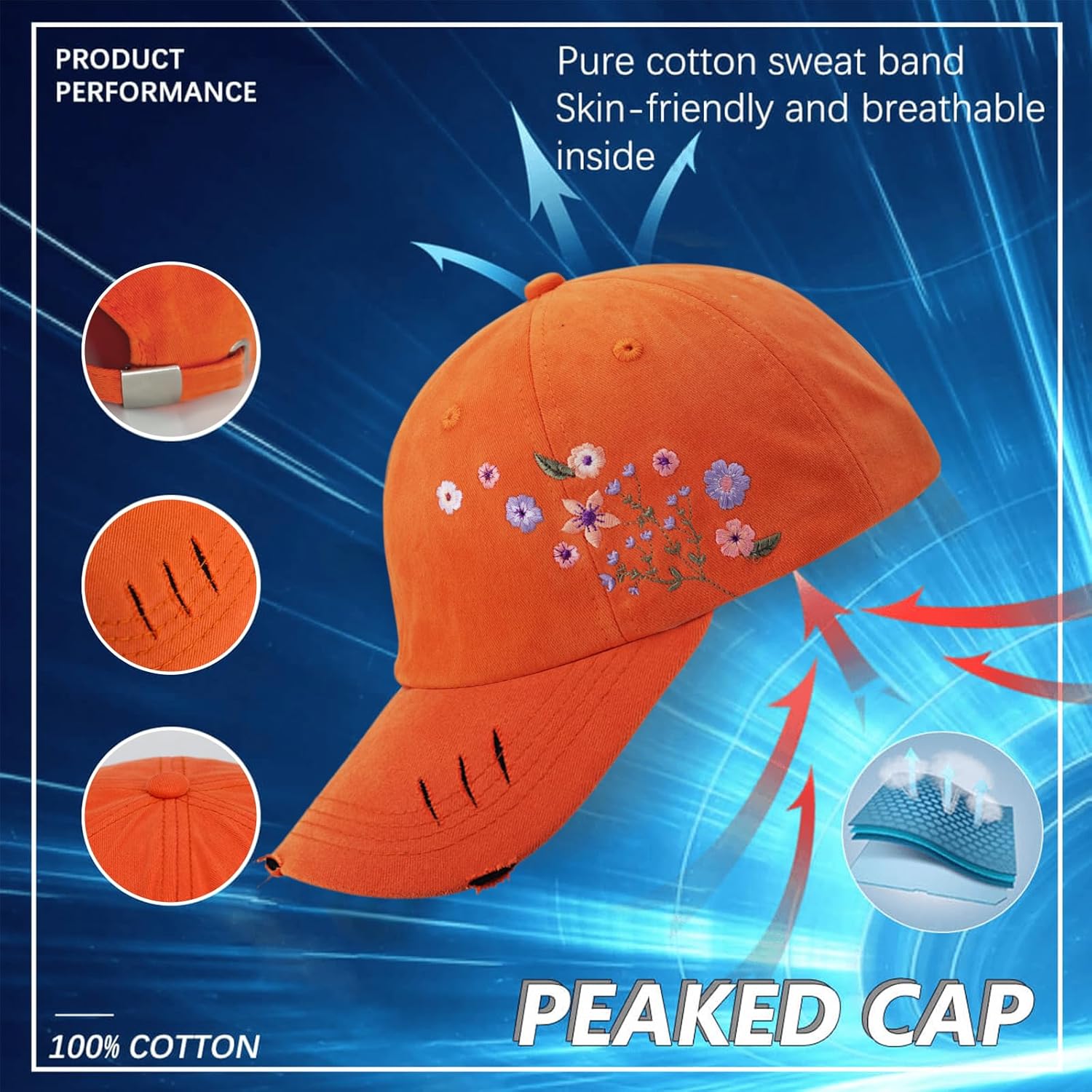 Flower Baseball Hats for Women Embroidered Floral Cap for Womens Ladies Trendy Funny Cut Female hat - Image 6