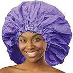 DONNA Super Jumbo Shower Cap - Comfortable Elastic Band, 100% Waterproof Hair Cap for Long Hair, Braids & Thick Styles, Reusable Big Shower Cap for Women, Keeps Hair Dry & Protected, PURPLE