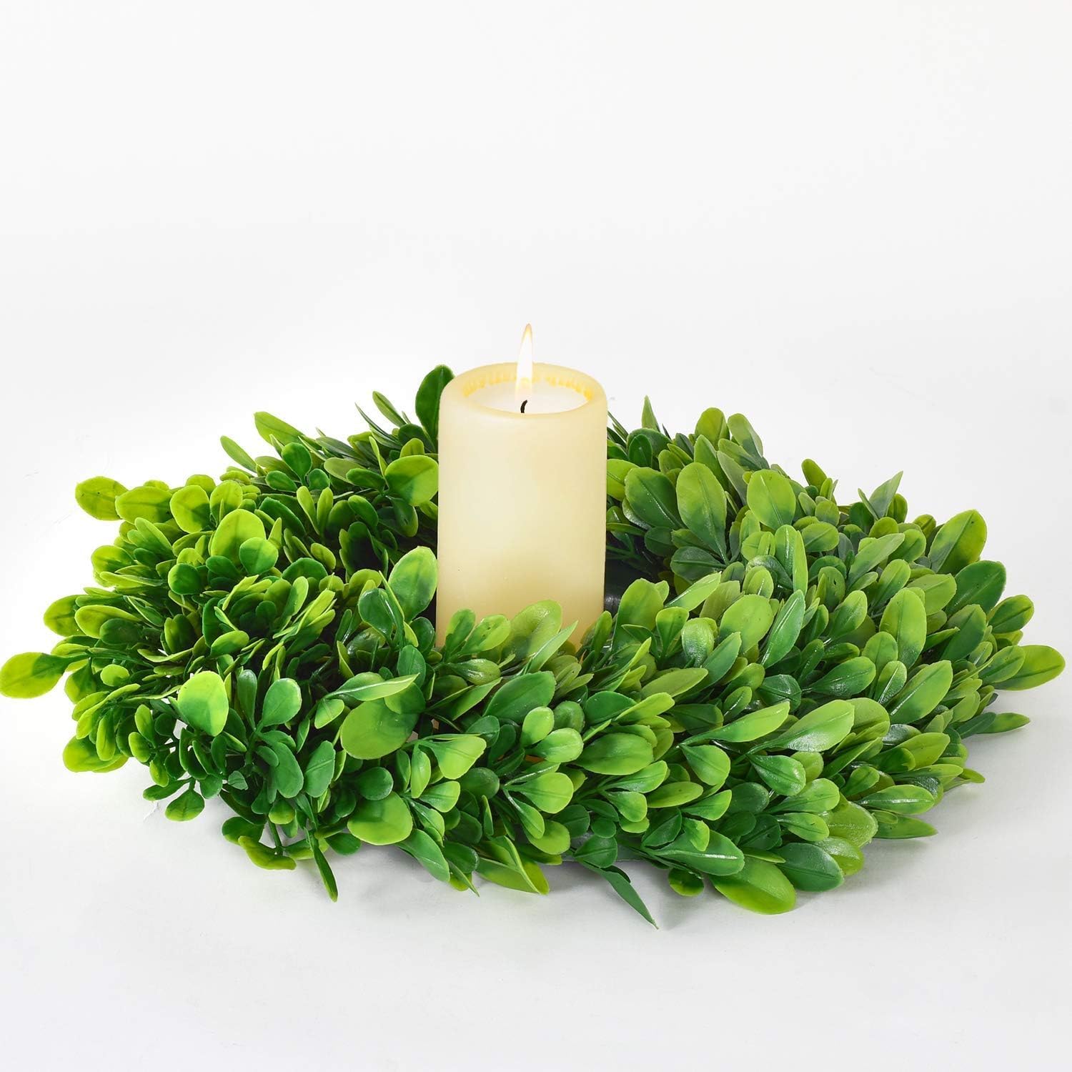 Lvydec 4 Pack Artificial Small Boxwood Wreath Decoration - 11" Mini-Sized Green Candle Wreath for Wall Window Home Decoration - Image 2