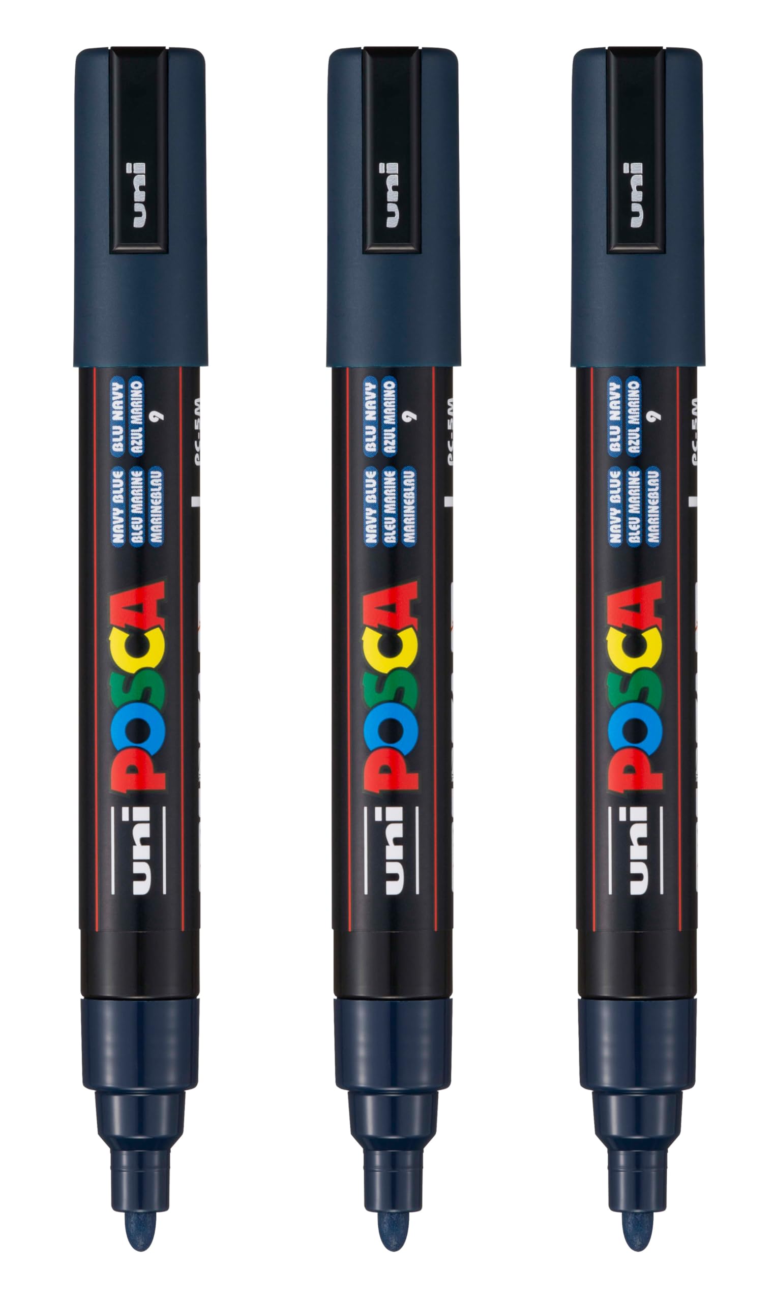 posca PC-5M Water-Based Paint Markers, Reversible Medium Tip (1.8-2.5mm), Navy Blue, 3 Count