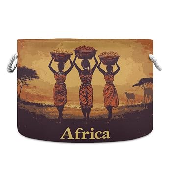 Emelivor Round Canvas Storage Basket - African Women Orange Canvas Storage Bin Closet Storage Bin for Nursery Laundry Hamper Clothes Bedroom Office