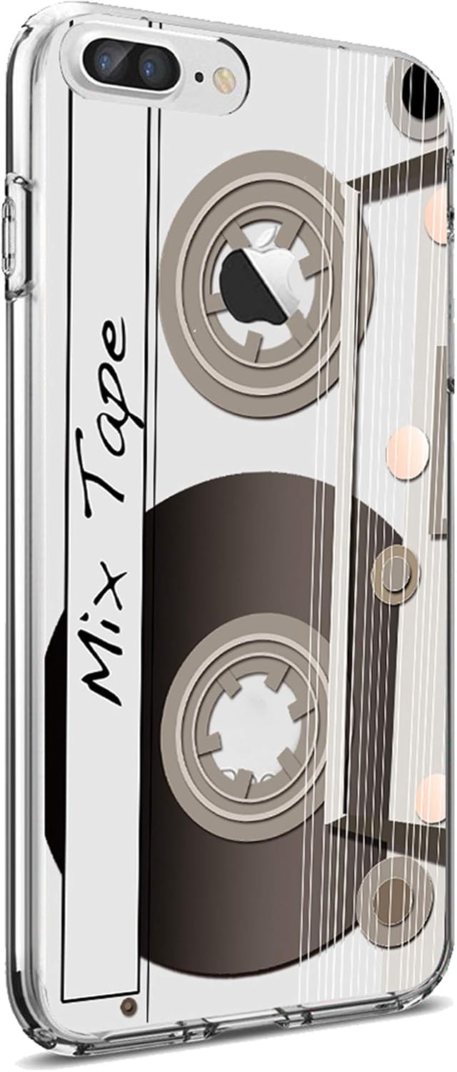 Cool Retro Cassette Tape Case for iPhone 7 Plus iPhone 8 Plus 5.5" Clear with Design, Ultra Thin Transparent Flexible TPU Phone Cover Protective for Girls Women Men Anti-Drop-Scratch Shockproof Bumper