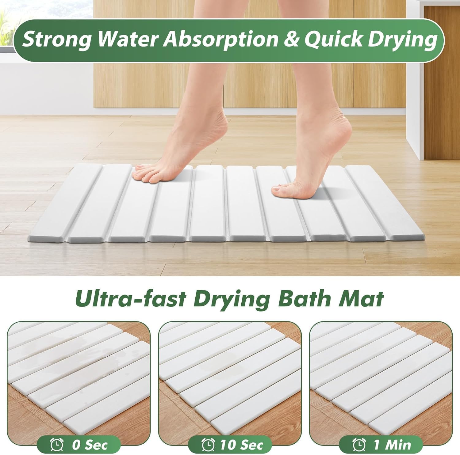 Foldable Stone Bath Mat, 23x15 Inch White Stone Bathmat Quick Dry, Diatomaceous Earth Mats Water Absorbing Diatomite Self Drying Mats, Multi-purpose Drying Mat for Kitchen Counter Dish Bathroom Dry - Image 3