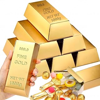 24Pcs Gold Bar Party Foil Favor Boxes Paper Golden Favor Boxes with FINE GOLD 999.9 Embossed Pattern for Pirate Casino Theme Halloween Christmas Party Decorations Candy Treats Chocolate, 5.5 x 3.2In