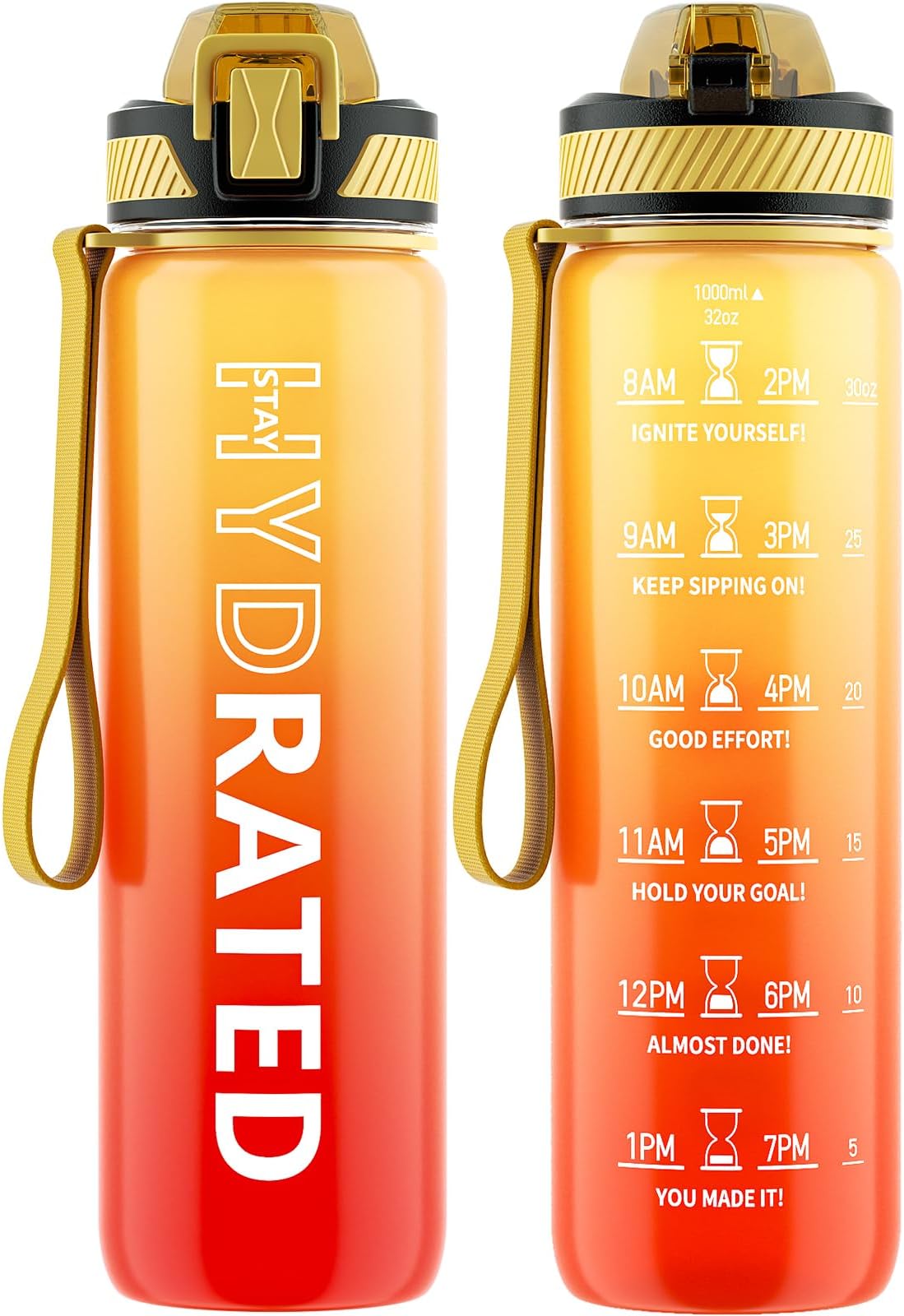1L Gourde Sport avec Paille et Graduée, Étanche Bouteille Eau, Gourdes