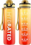 QLUR Bouteille d'eau avec paille, 32oz Bouteille d'eau motivation sportive avec marquages de temps à boire & Porte une sangle & Brosse propre, 1L, Tritan, BPA Gratuit. LeakProof pour les femmes Gym Fitness Outdoor (1 Boîte)