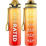QLUR Water Bottle with Straw, 32oz Motivational Water Bottles with Time Marker to Drink, Tritan BPA Free, 1L Sports Water Bottle with Carry Strap LeakProof for Women Gym Fitness Outdoor (1 Pack)