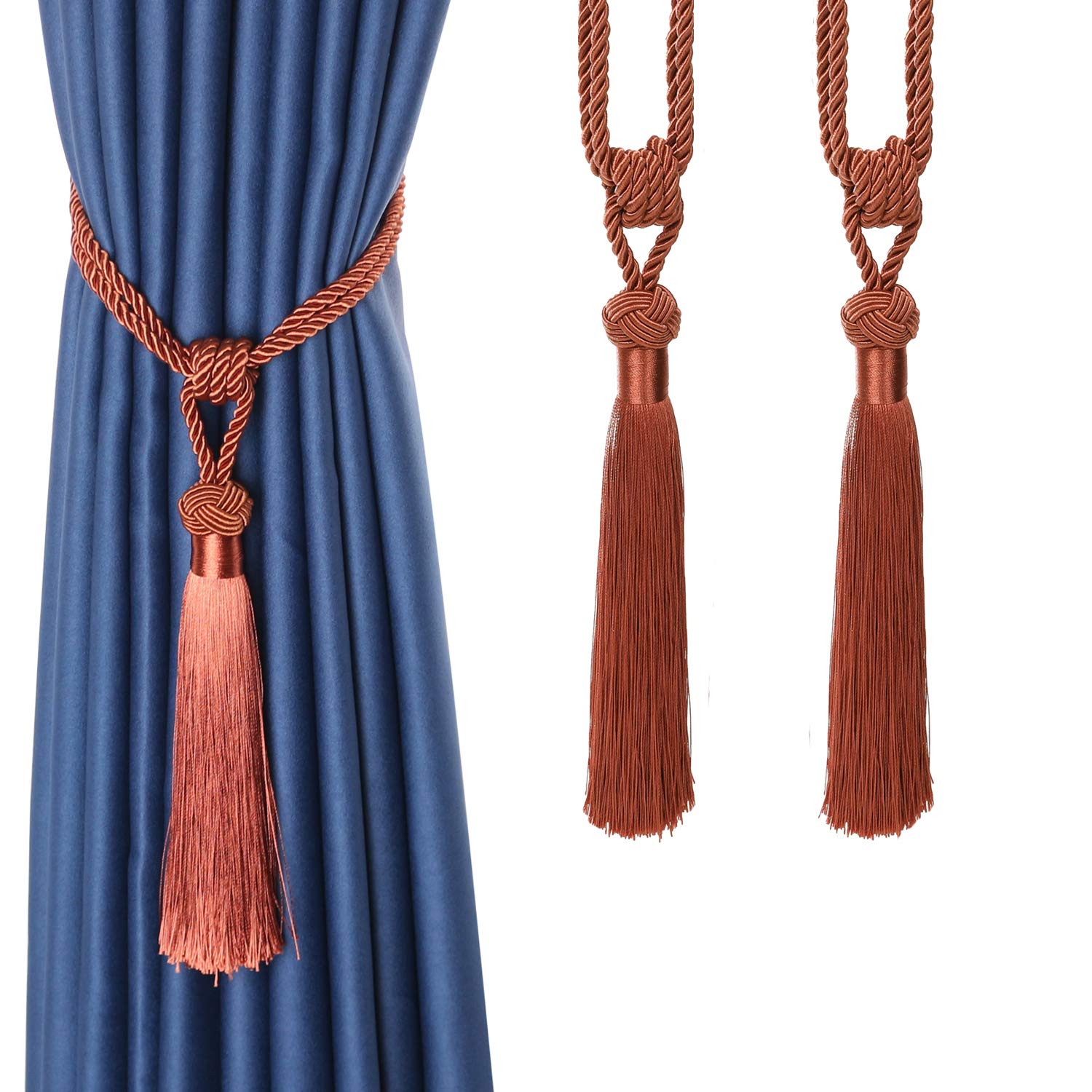 Tassel Curtain Tiebacks， Braided Rope Curtain Tiebacks Decorative Tassels Multicolor 2/4 Pcs(Oranje,2pcs)