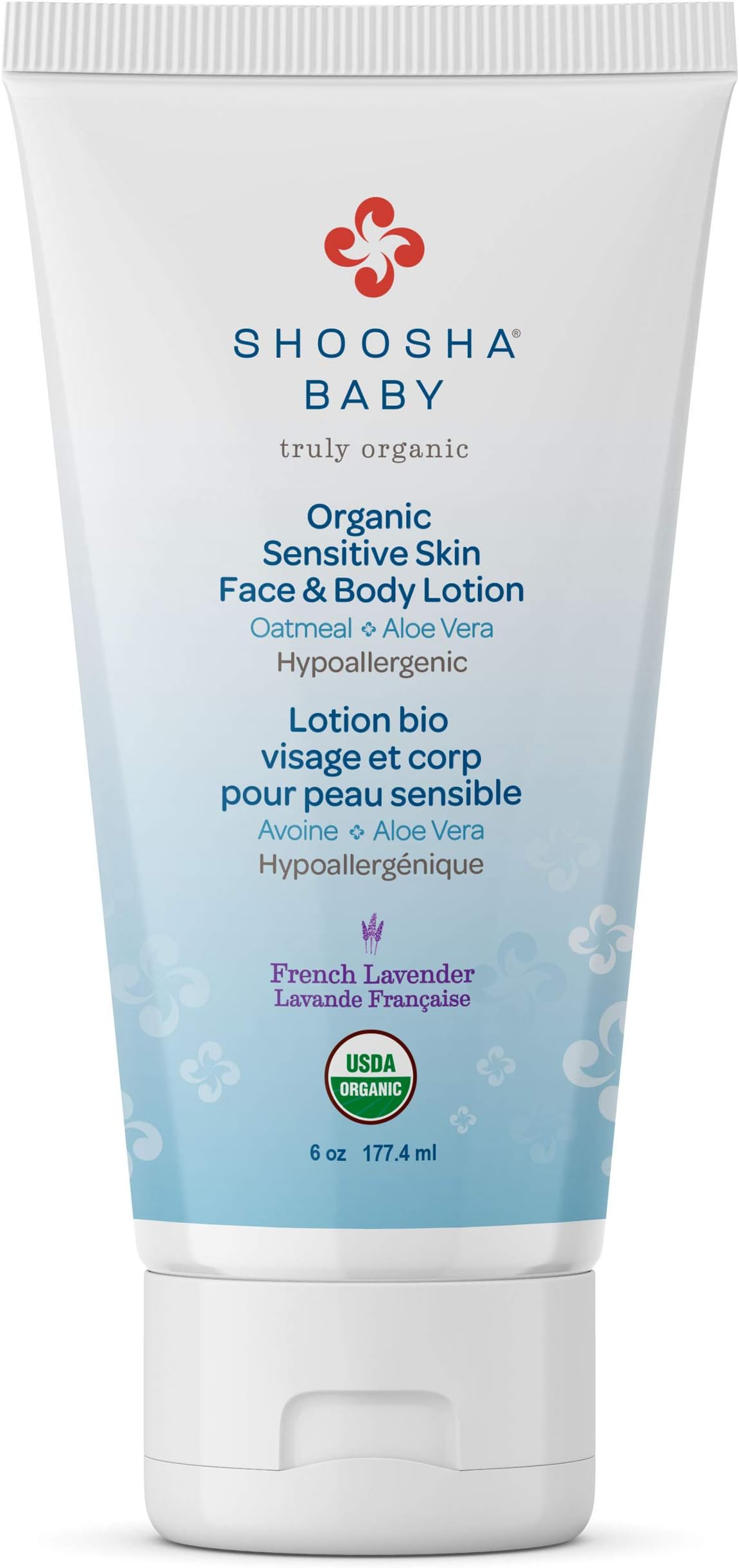 Shoosha Organic Face & Body Lotion – French Lavender (USDA-Certified Organic, for Sensitive Skin, All Natural Face and Body Lotion for Babies and Kids, Hypoallergenic, Non-Sticky)