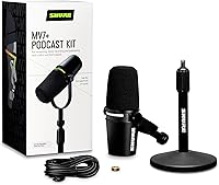 Vista 2 de Shure MV7+ Podcast Dynamic Microphone with Stand – OBS Certified, Enhanced Audio, LED Panel, USB-C & XLR Outputs, Auto Level Mode, Digital Pop