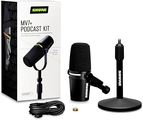 Miniatura 2 de Shure MV7+ - Micrófono para podcast con soporte. Audio mejorado, panel táctil LED, salidas USB-C y XLR, modo de nivel automático, filtro pop