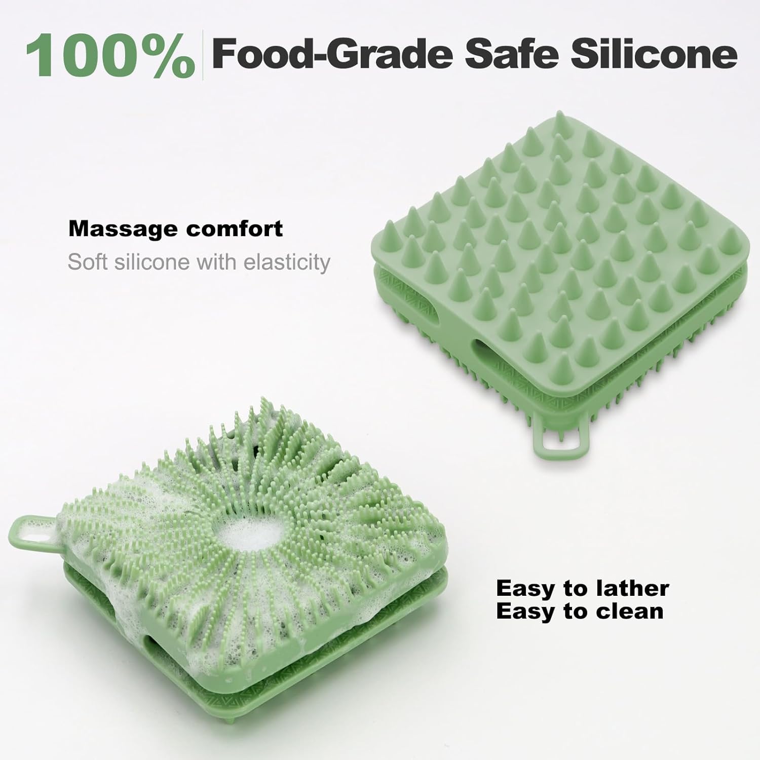 Silicone Body Scrubber, Loofah Double-Sided Body Brush, Shower Scrubber and Scalp Massager Shampoo Brush for Sensitive Kids Women Men All Kinds of Skin (Grass Green) - Image 5