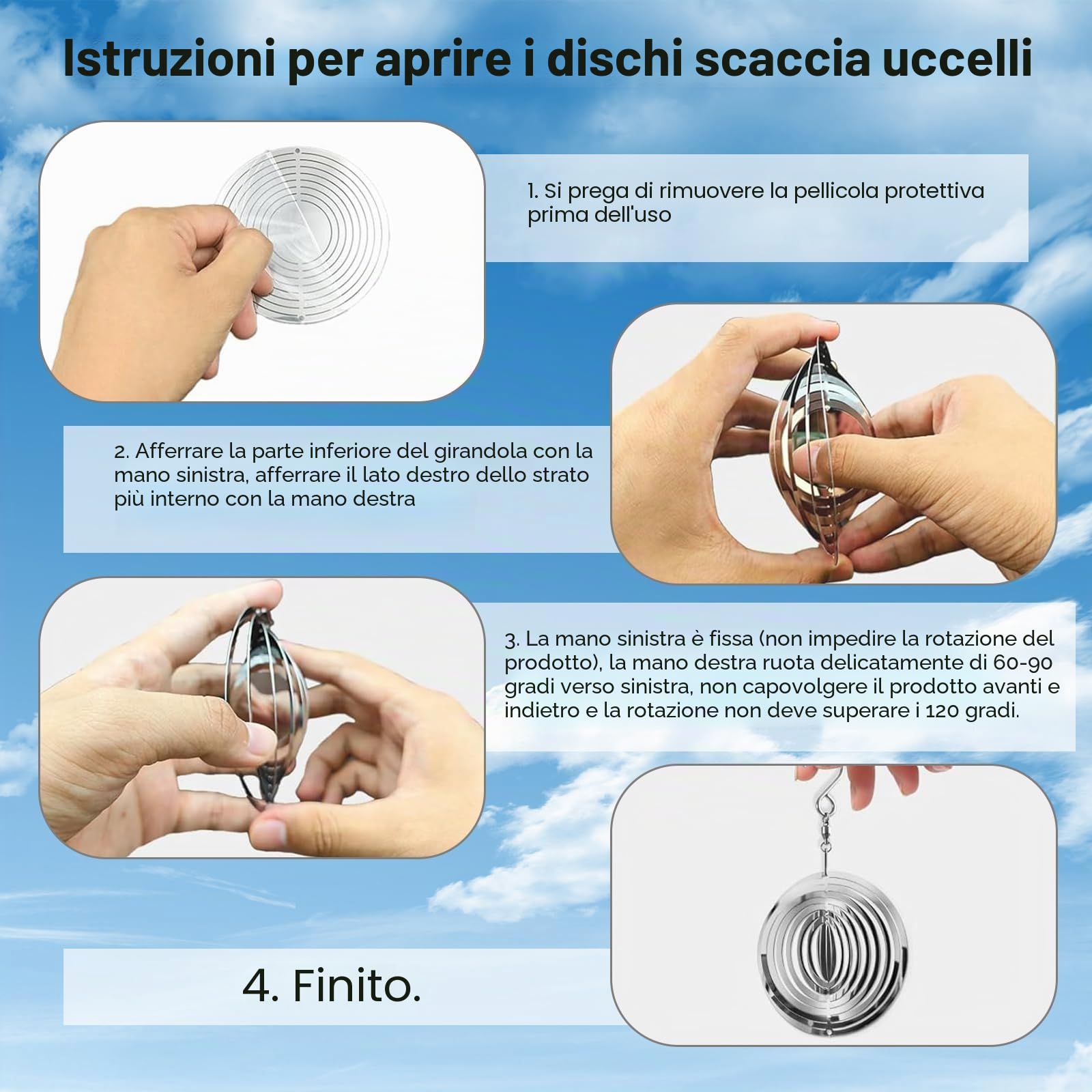 3Pcs Scacciapensieri da Esterno in Acciaio Inossidabile, Dissuasore per Uccelli 3D Riflettente Rotante, Repellente Piccioni con Cristalli, Decorazione Giardino Balcone Casa