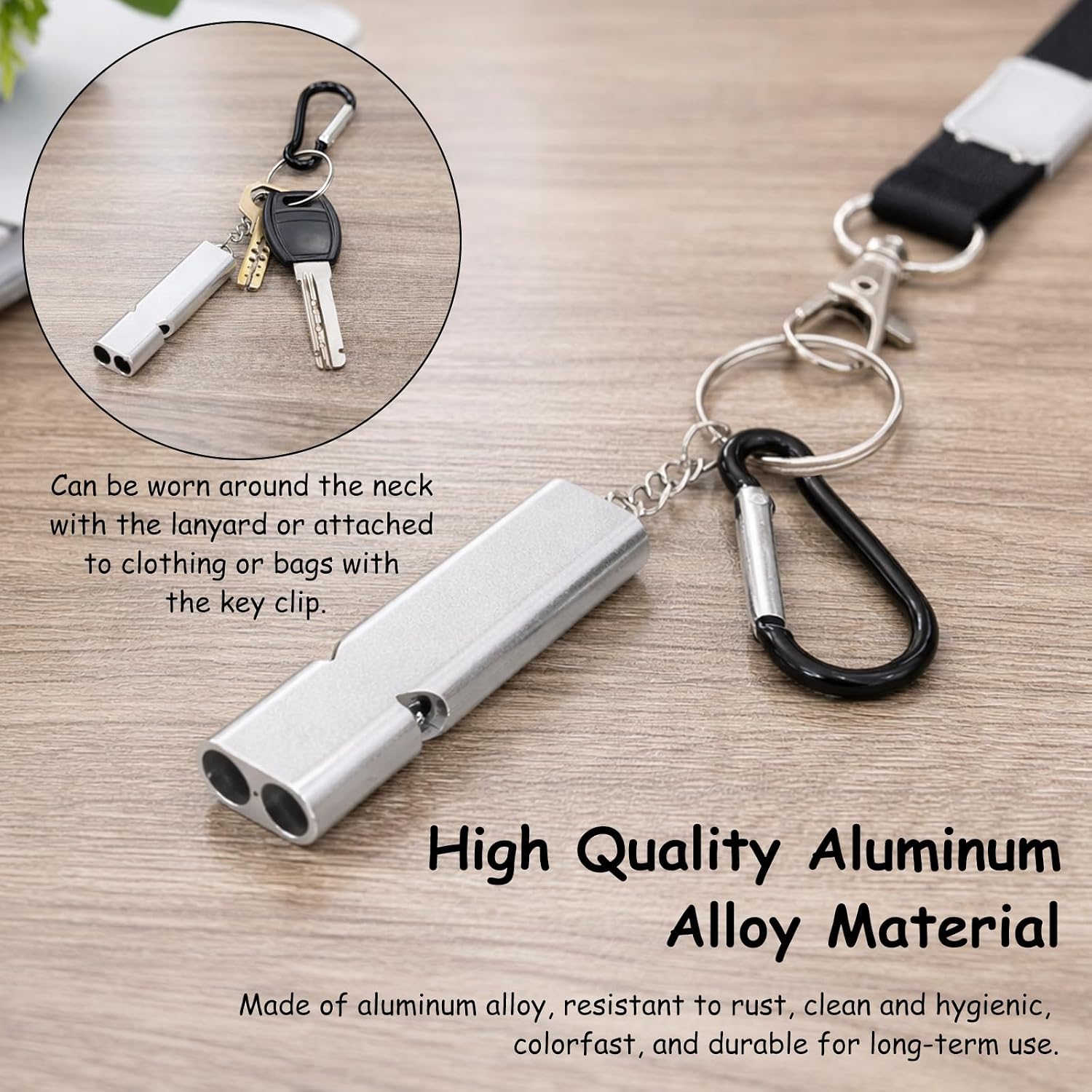2PCS Gold Emergency Survival Whistles with Lanyard and Keychain, High-Pitched Double Tube Safety Whistle for Hiking, Camping, Boating, and Outdoor Activities