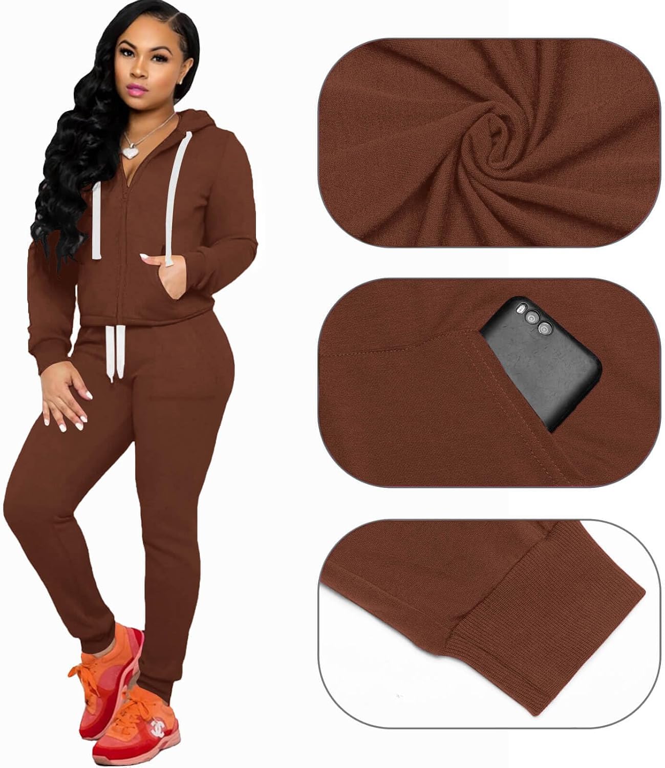 CLOCOR Track Suits for Women Set - Casual 2 Piece Outfits Sweatsuit Pocket Hoodies Long Sleeve with Patchwork Pants Set - Image 5