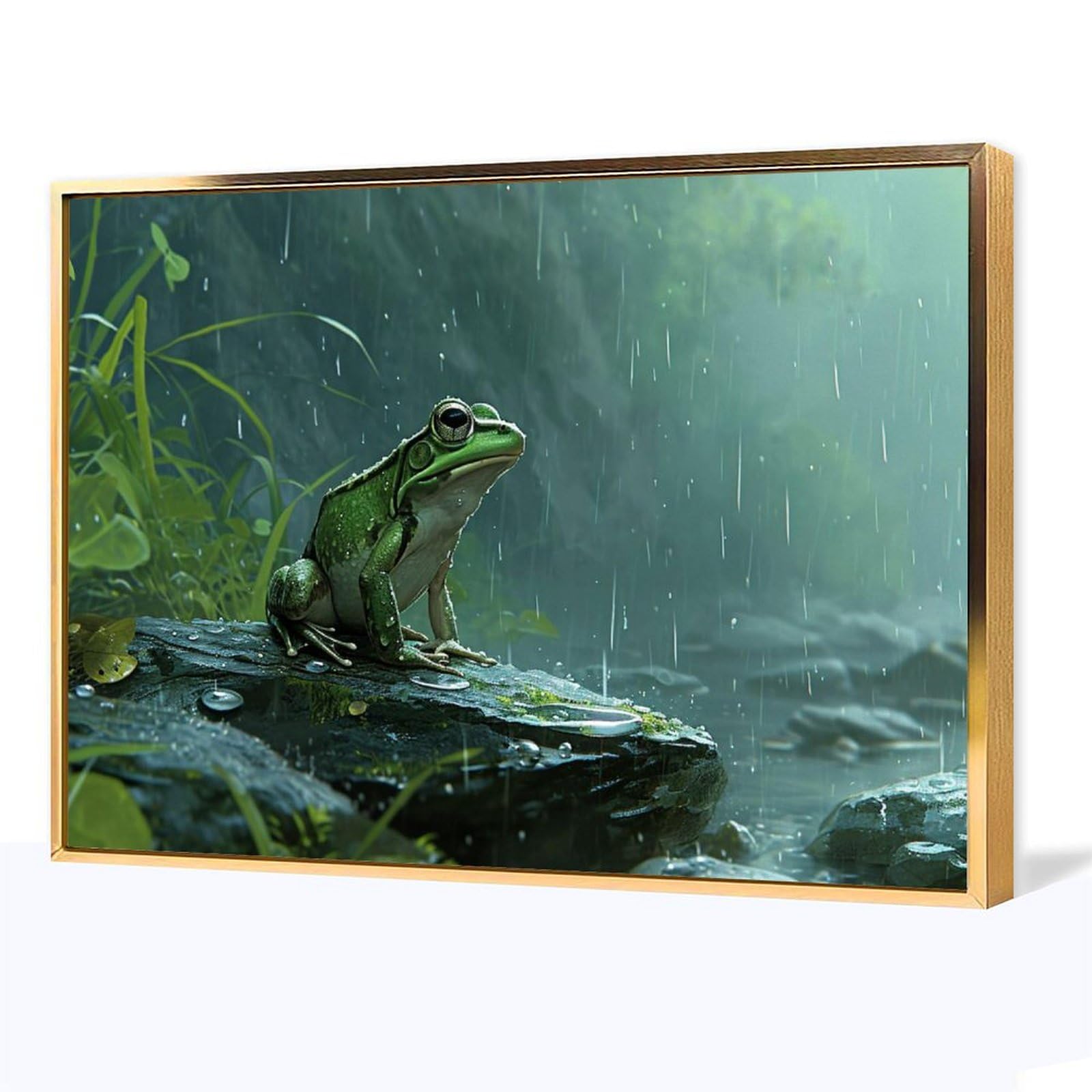 Amazon.co.jp: 絵画 雨上がりの池のほとりのカエルインテリア
