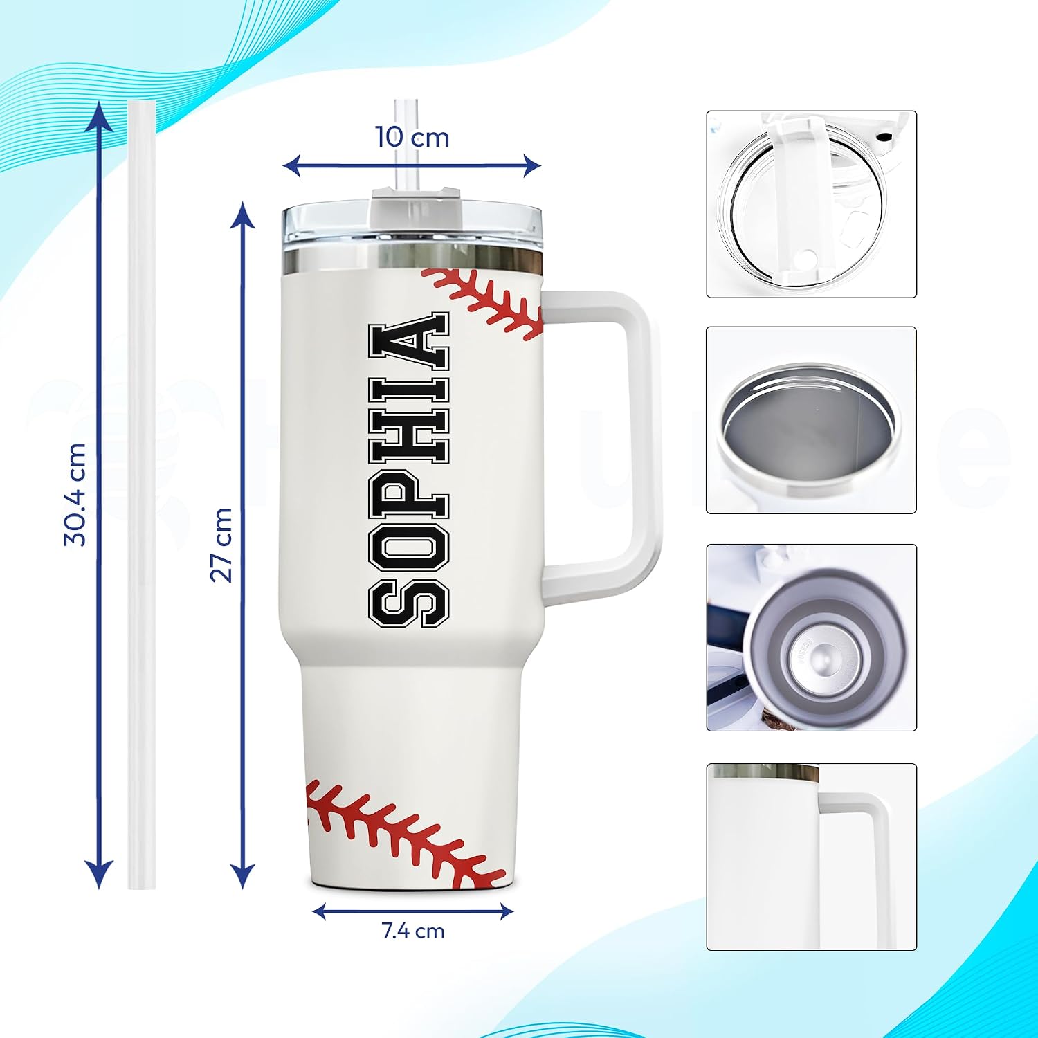 Hyturtle Personalized Baseball Tumbler - Baseball Gifts For Men Boy Lovers Women - Sport Themes Gifts For Coach Players Team - Sports Presents - Custom Name Travel Coffee Cup 40 Oz With Lid And Straw