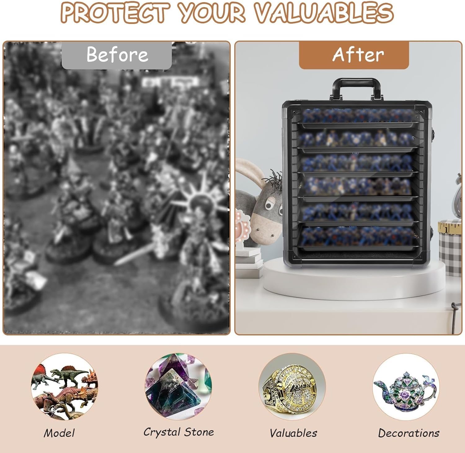 Aluminum Miniature Storage Case for Collectibles & Figurines, 5 Tray Transport Case with 2 Locks, Ideal Gift for Men, Organize & Display Valuables Easily