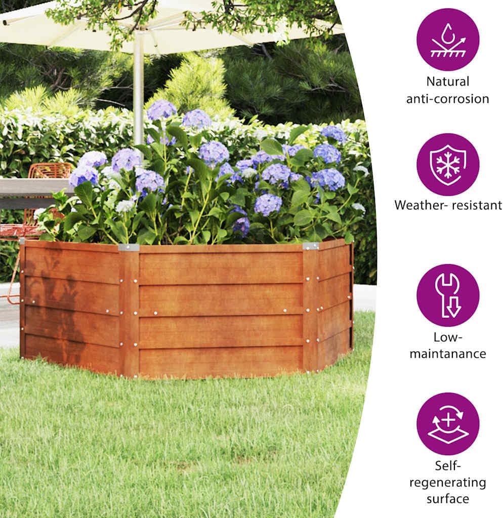 vidaXL Garden Raised Bed in Rusty Corten Steel - Durable Hexagon Planter with Ample Space and Safe Edge Fold Design for Vegetables, Herbs, and Flowers- 129x129x45 cm