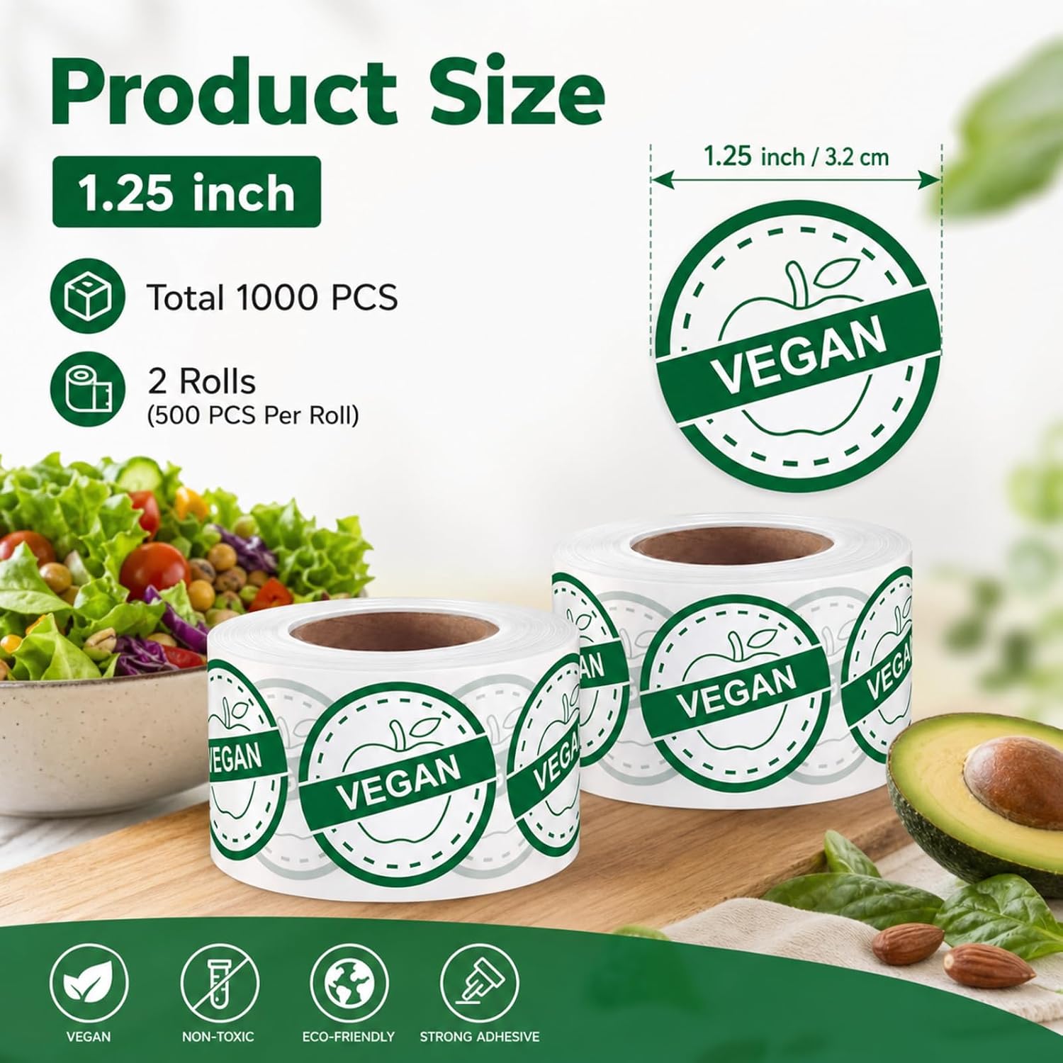 Dunzoom 1000 Pcs Vegan Food Stickers Bulk, 1.25", Self-Adhesive image 2