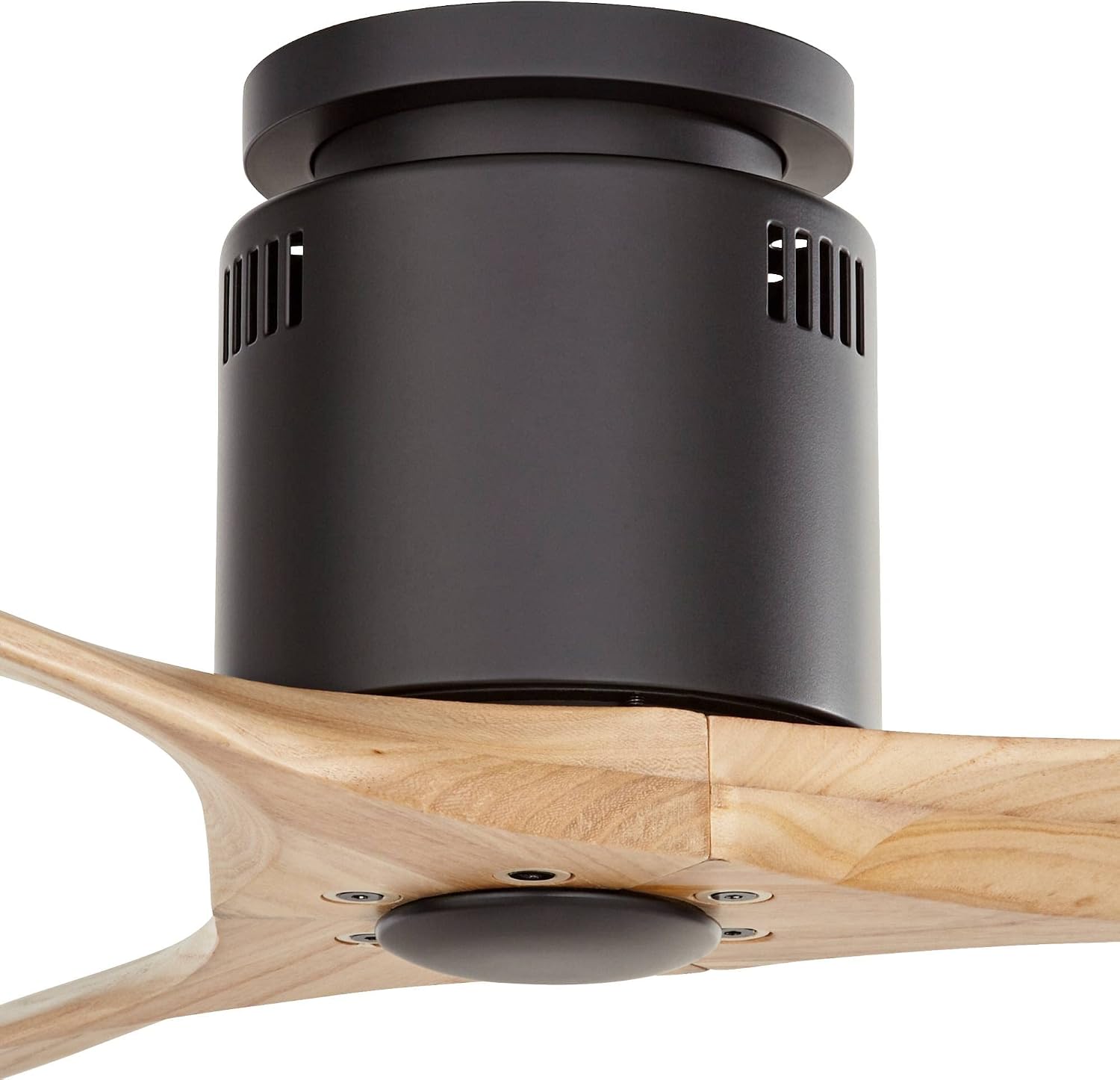 Casa Vieja 52" Windspun Modern Indoor 3 Blade Hugger Ceiling Fan with Remote Control Matte Black Natural Solid Wood for Living Room Kitchen House Bedroom Family Dining Home Office