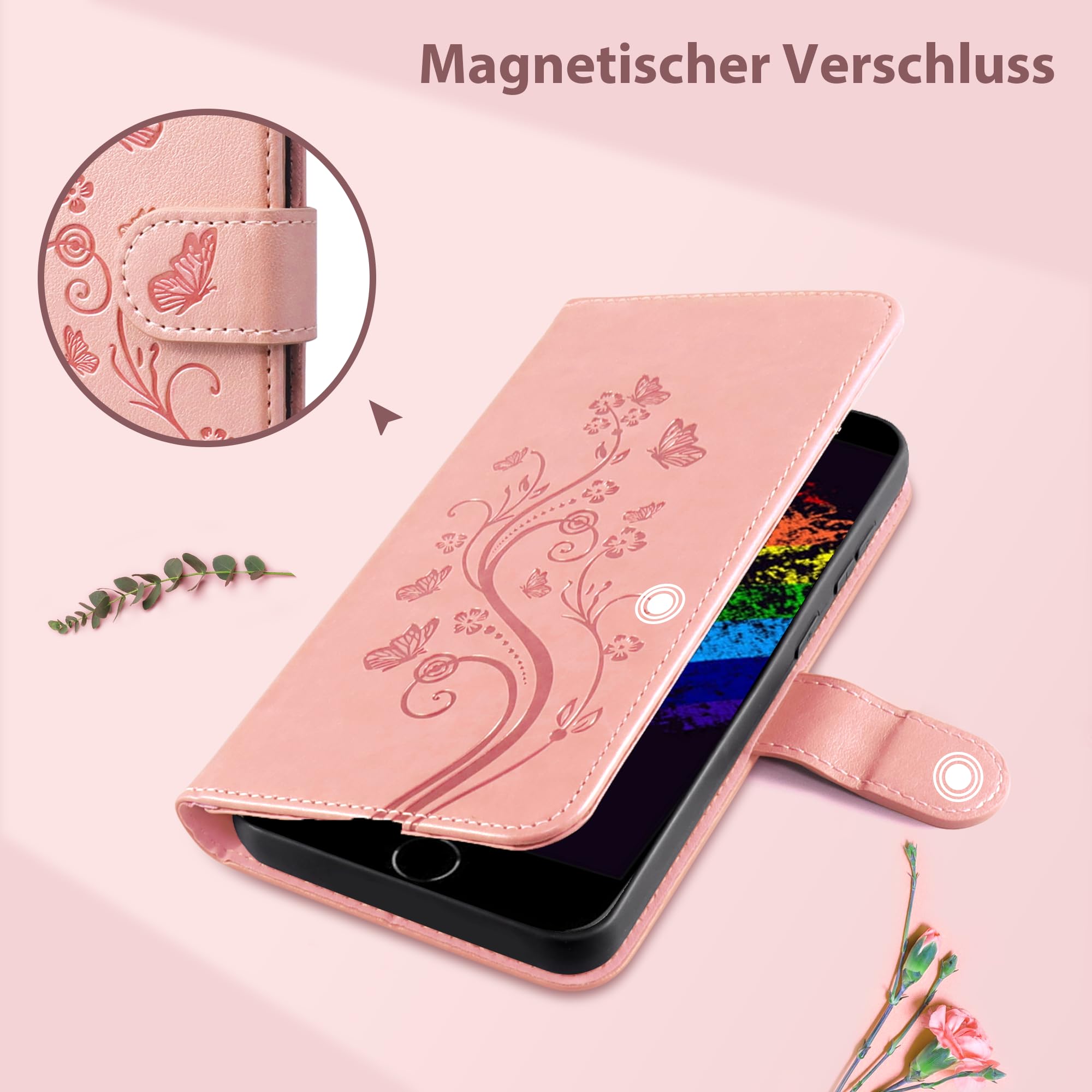 IPhone 7/8/SE Hülle Mit Kartenfächern – PU-Leder, Dunkelviolett, Mit Umhängeband & Ständer
