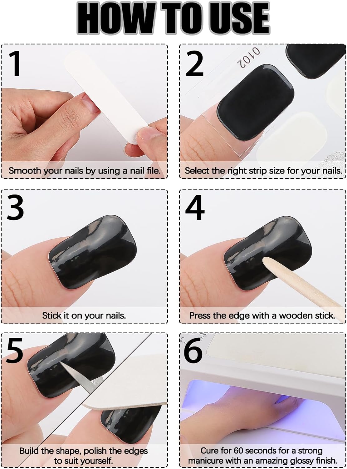 32PCS Semi-Cured Gel Nail Strips EBANKU Nail Polish Stickers Long-Lasting Semi-Cured Gel Nail Wraps Full Nail Polish Wraps Shiny Nail Decors Gel Nail Art Stickers UV/LED Lamp Required (Black Plaid)