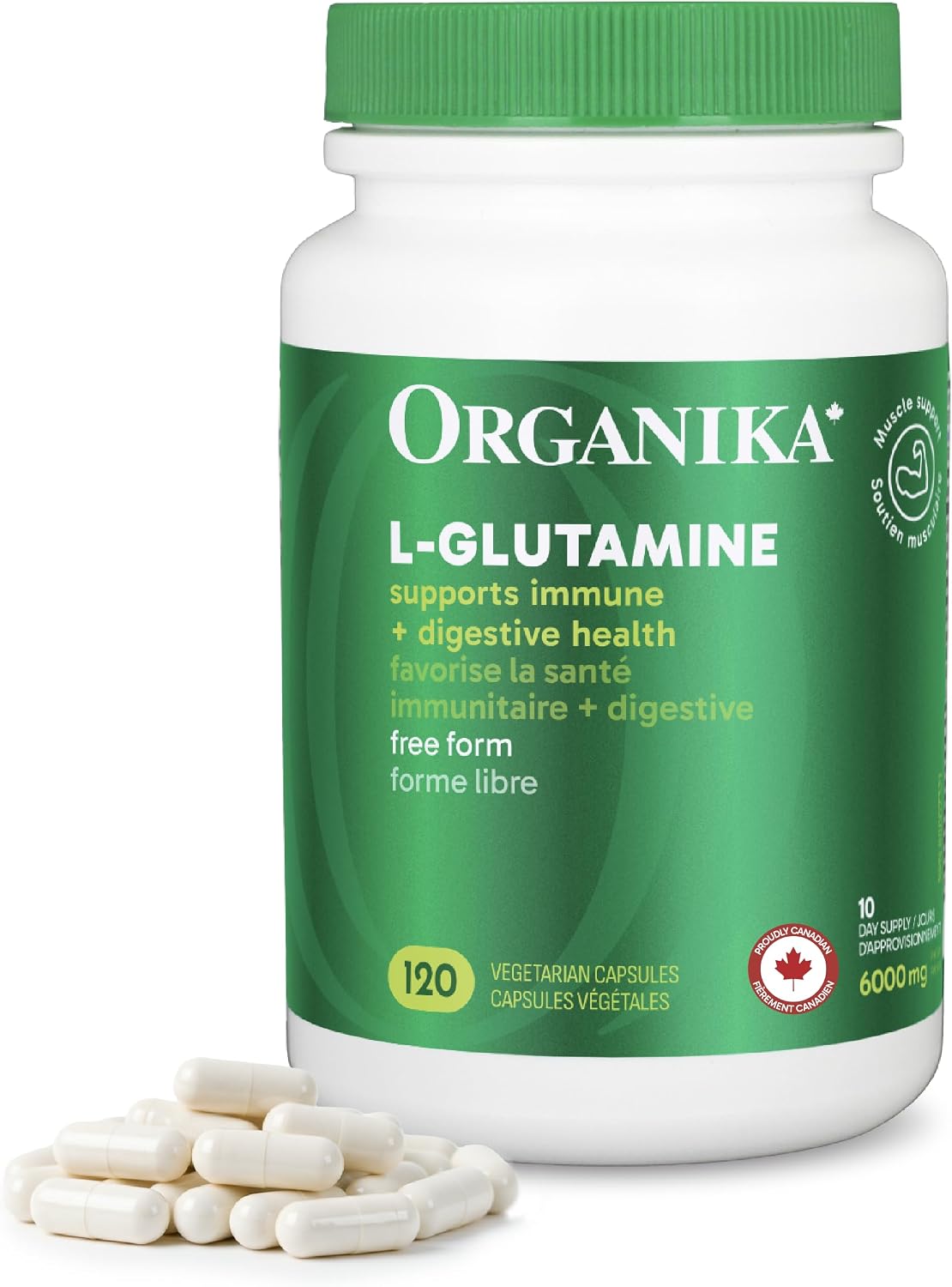 Organika Canadian-Made L-Glutamine - High-Absorption Formula - For Better Immune Defense, Muscle Recovery and Gut Health | 500mg 120vcaps
