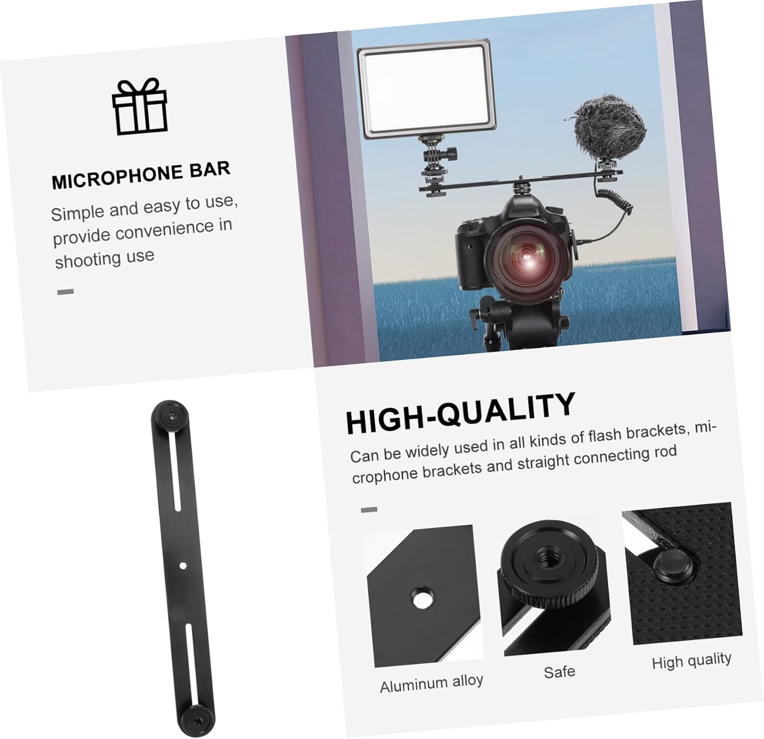 BESPORTBLE Dual Mount Extension Bar with Adjustable Microphone and Camera Flash Bracket, 2pcs Spacing Bar for Professional Video and Audio Recording Setup