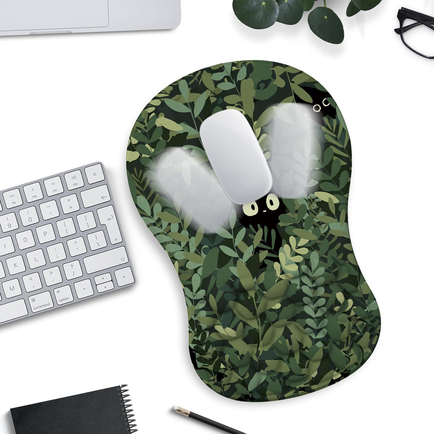 Cat Ergonomic Mouse Pad With Wrist Support, Cartoon Cat Wrist Rest, Green Gaming Pad With Non-Slip PU Base for Computer, Comfortable Pain Relief, 12.2 X 7.9 in - Image 3