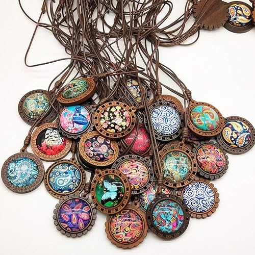 Vista 13 de ToBeIT Bandejas colgantes de bisel, cabujón redondo de madera y vidrio, cúpula transparente redonda para manualidades de manualidades, fabricación