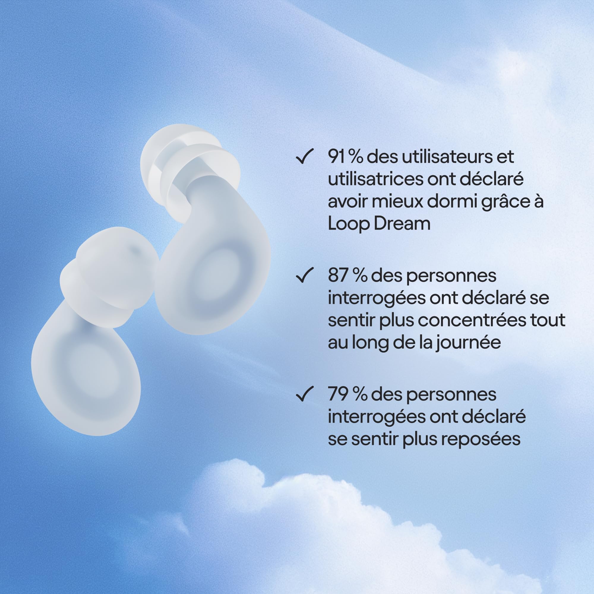 Bouchons d'oreille Loop Dream en silicone/mousse à mémoire de forme, réduction du bruit 27 dB (SNR)