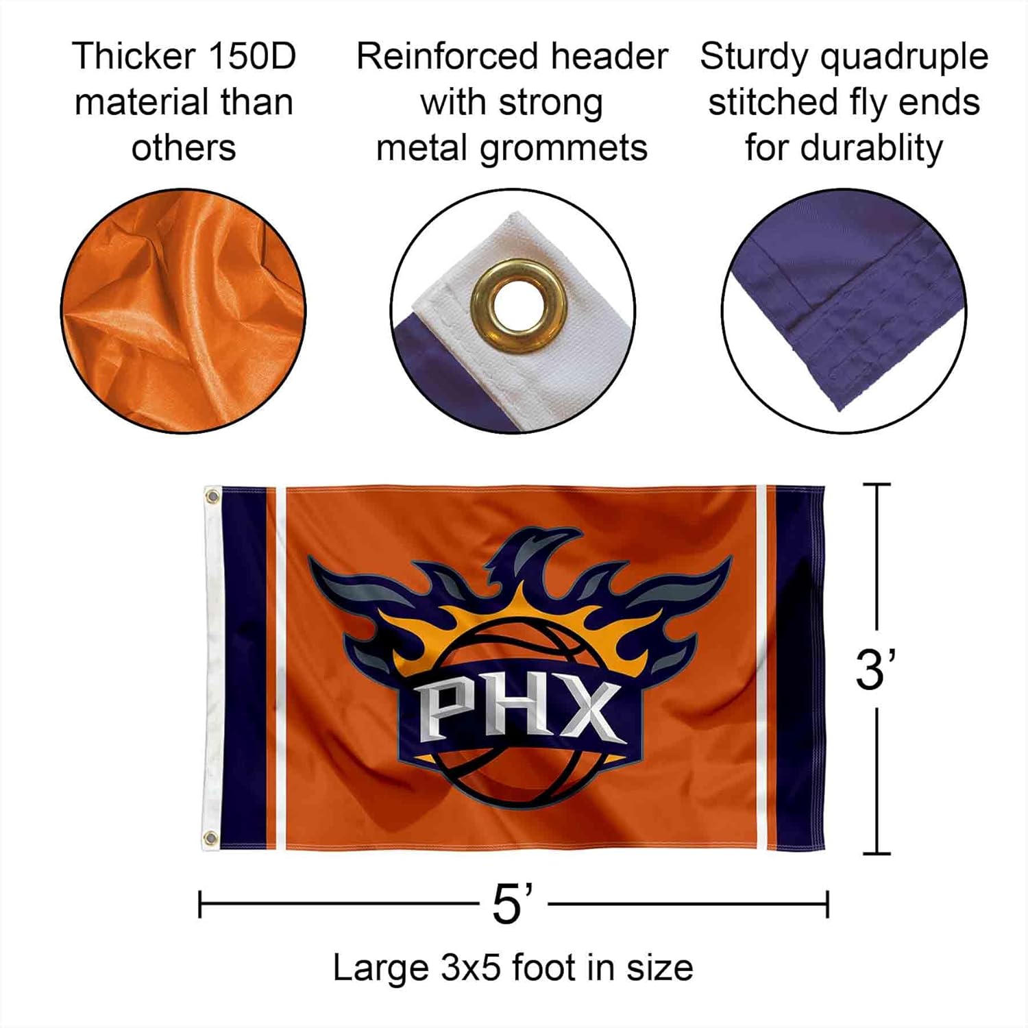 Phoenix Suns Orange Outdoor Large Grommet Flag - Image 2