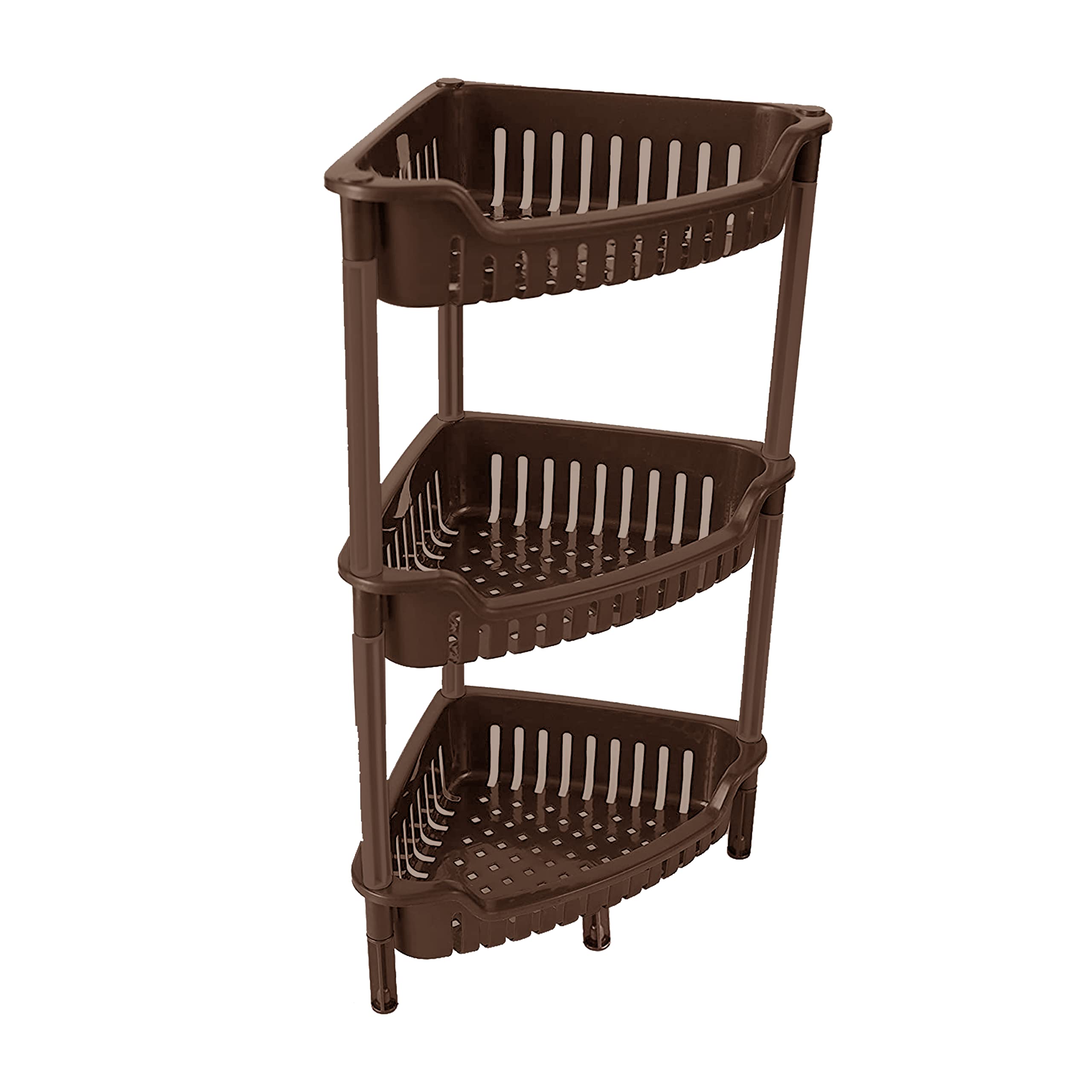 3 Tier Corner Storage Trolley Multipurpose Shelf Cart Freestanding Counter Corner Shelving Unit Organizer Rack Plastic Storage Décor Trolley For Kitchen Living Rooms Books Stationery Bathroom (Brown)