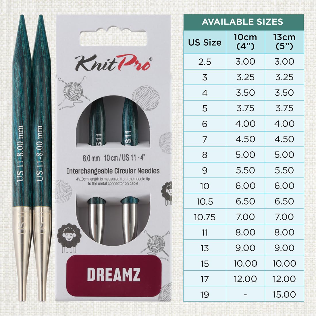 KnitPro Dreamz Interchangeable Circular Needles 4" (10cm), Royale Blue, 8.00mm - Image 4