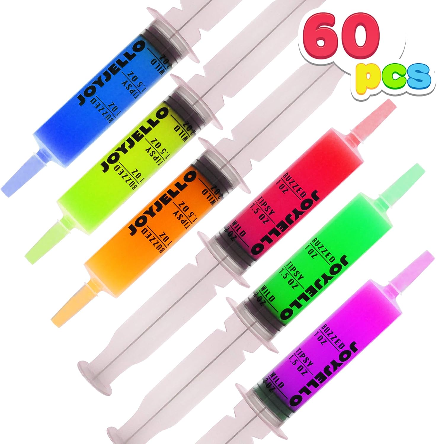 JOYIN 60 PCs 60ml Jello Plastic Syringes, 2 oz Reusable Container Tubes with Caps & Individually Wrapped; Easy-Grip Caps for Halloween Party Favors and Party Supplies