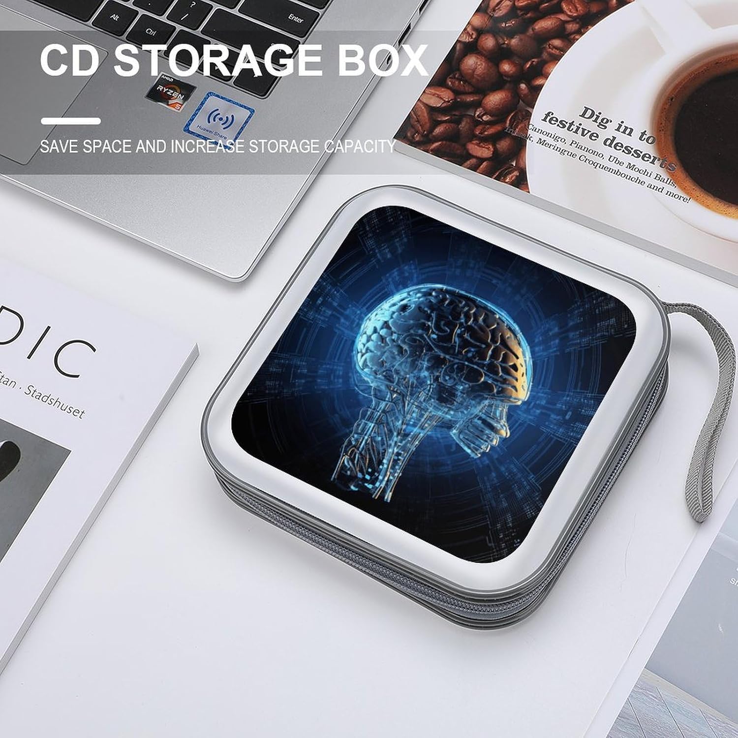 Artificial Intelligence Brain CD Case,Hard Plastic CD Storage,Portable DVD Wallet,Portable DVD, Holder VCD Organizer Wallet,Protective VCD Storage