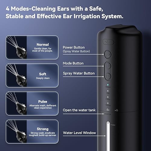 Miniatura 3 de Eliminación de cera de oído, sistema de lavado eléctrico de riego de oídos, limpiador de oídos alimentado por agua con 4 modos de presión,