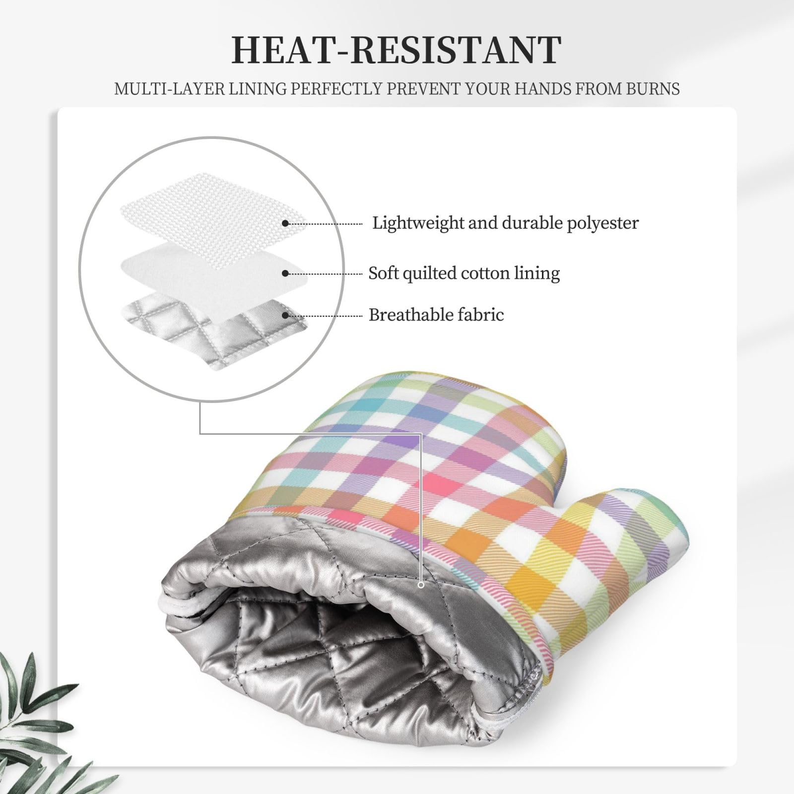 Juego de 4 manoplas de horno y soportes para ollas de cuadros de búfalo pastel, juego de 4 manoplas de horno y agarraderas de acuarela arcoíris, resistentes al calor, guantes de cocina rústicos para