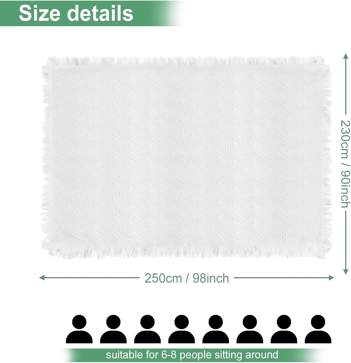 Extra Large White Outdoor Picnic Blanket 90 x 98 inches Oversize Woven Cotton Yarn Beach Blanket with Fringe Machine Washable for Camping Beach Park Wedding Photoshoot