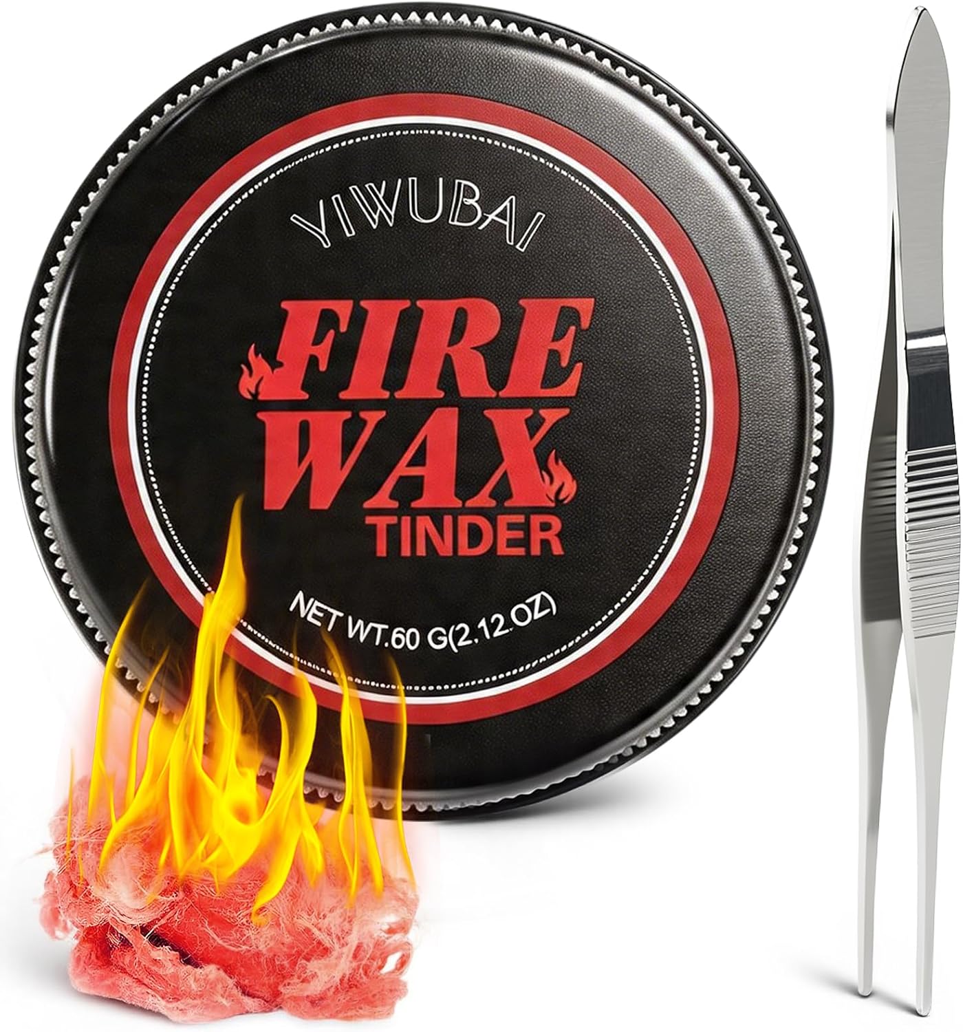Survival Fire Starter Kit - Stainless Steel Tweezers for Clean Handling -Long Burning Time -Waterproof & Windproof for Wet Wood, Camping Emergency Kits, Hiking & Backpacking