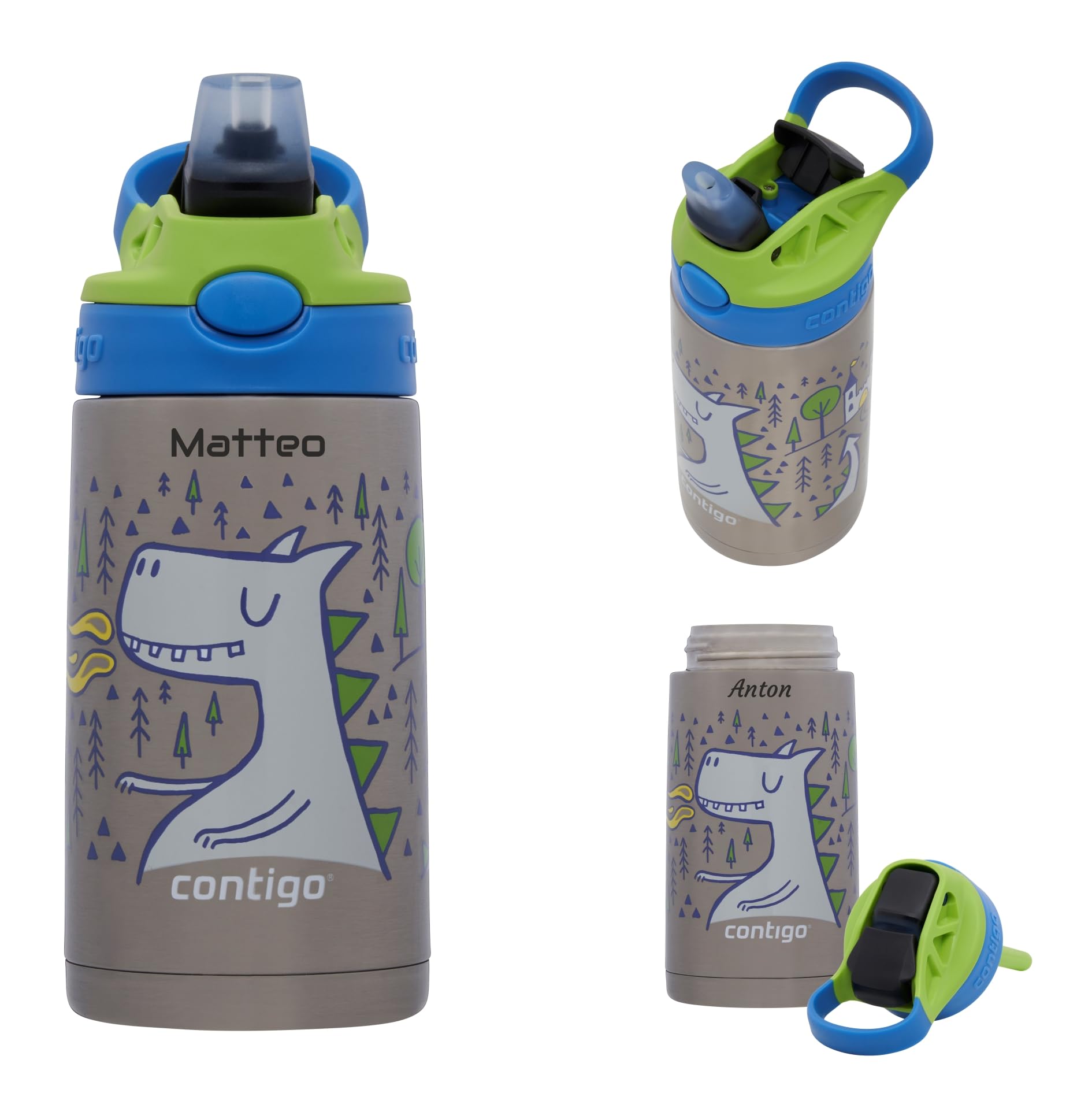 Botella térmica infantil Contigo con grabado de dragón y cierre hermético automático de 380ml