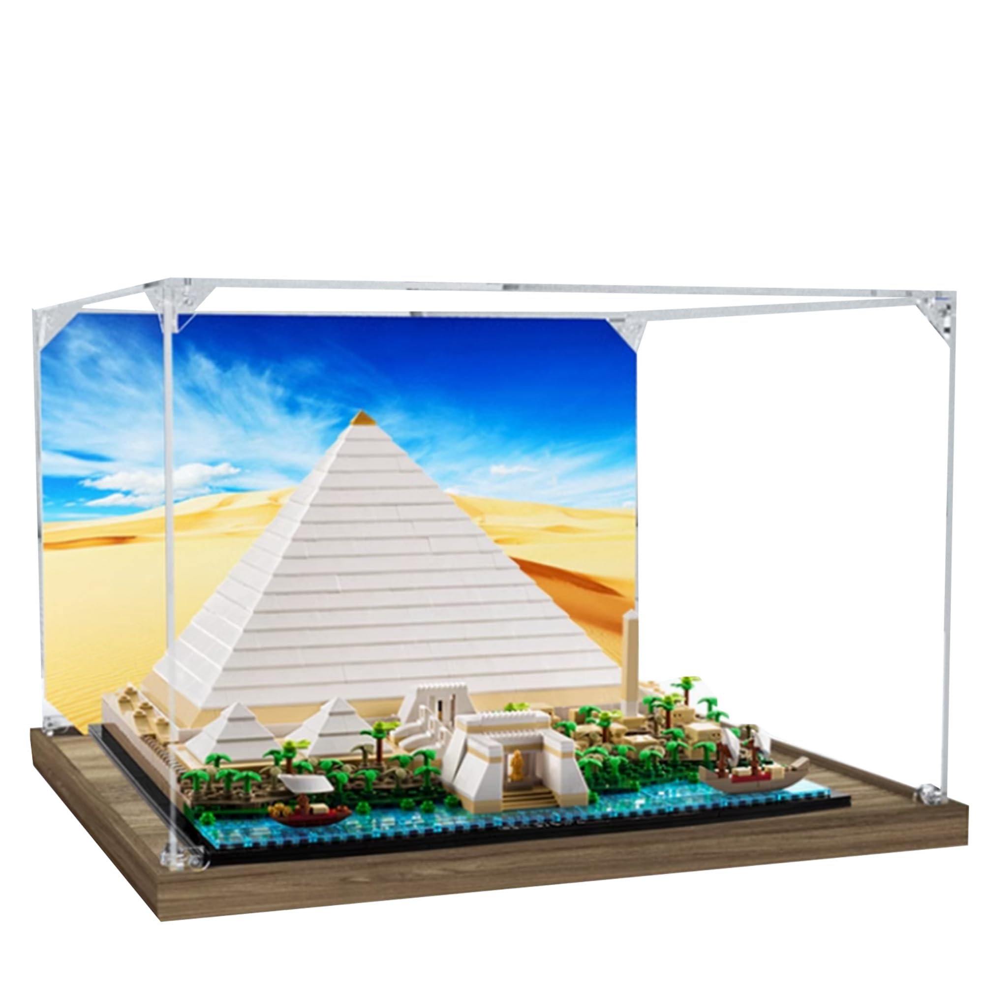 Qixindgyh Yellow Acrylic Display Case For Lego 21058 Great Pyramid Of Giza Building Set,Clear Display Case, Dust-Proof Display Case Compatible With Lego 21058 (Only Display Case) (Wooden Base)