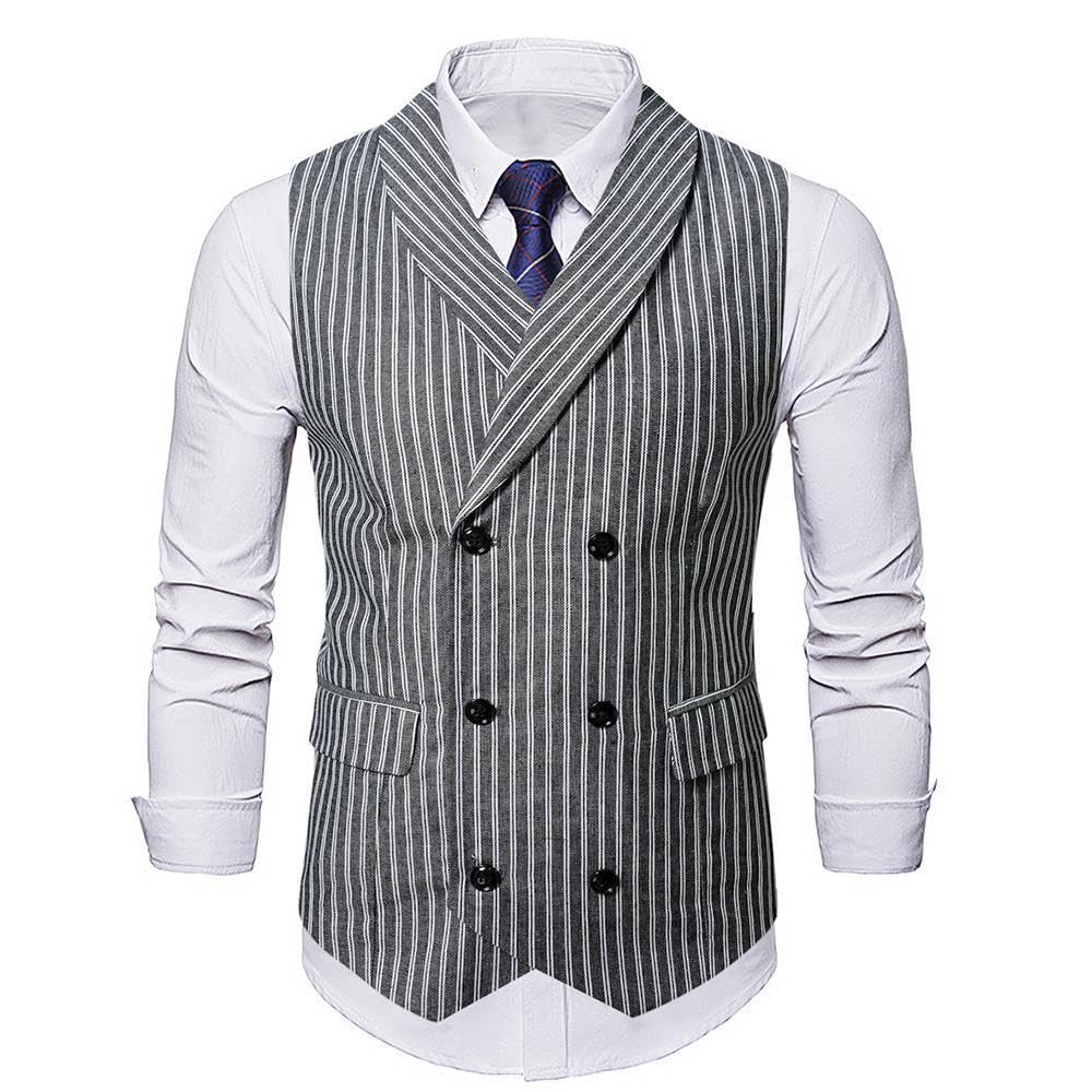 Hombre Chaleco de Traje de Rayas de Doble Botonadura Chaleco de Solapa de Chal de Fiesta Formal