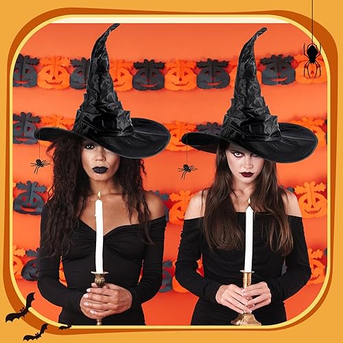 Miniatura 7 de Geyoga Sombrero de bruja de araña de Halloween para mujer con 2 piezas de arañas negras de Halloween para fiesta de máscaras, cosplay, accesorio de