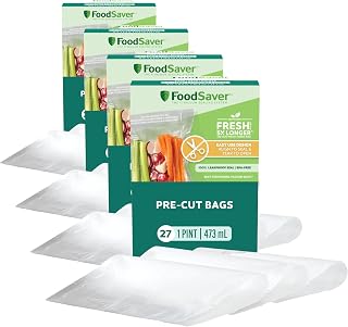 FoodSaver Pint Pre-Cut Vacuum Seal Bags, Easy Use Vacuum Storage Bags, Align to Seal and Tear to Open Vacuum Sealer Storage Bags, 108 Pack