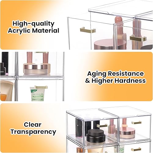 Miniatura 4 de Juego de 5 cajones de almacenamiento apilables, cubos organizadores de acrílico transparente para suministros de belleza, perfectos para tocador de